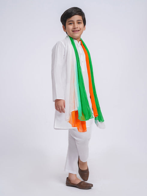 Jbn Creation Boy's' White Pure Cotton Kurta, Pyjama & Dupatta Set